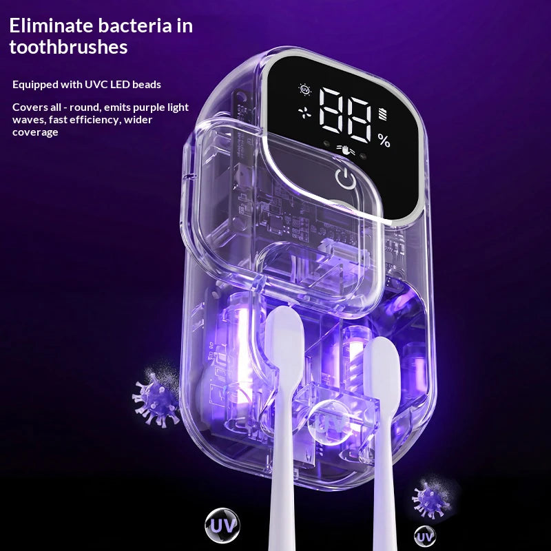 Rechargeable Smart Double Toothbrush UV Sterilizer Wall Mount Toothbrush Holder UV Disinfection & Air Drying Digital Display