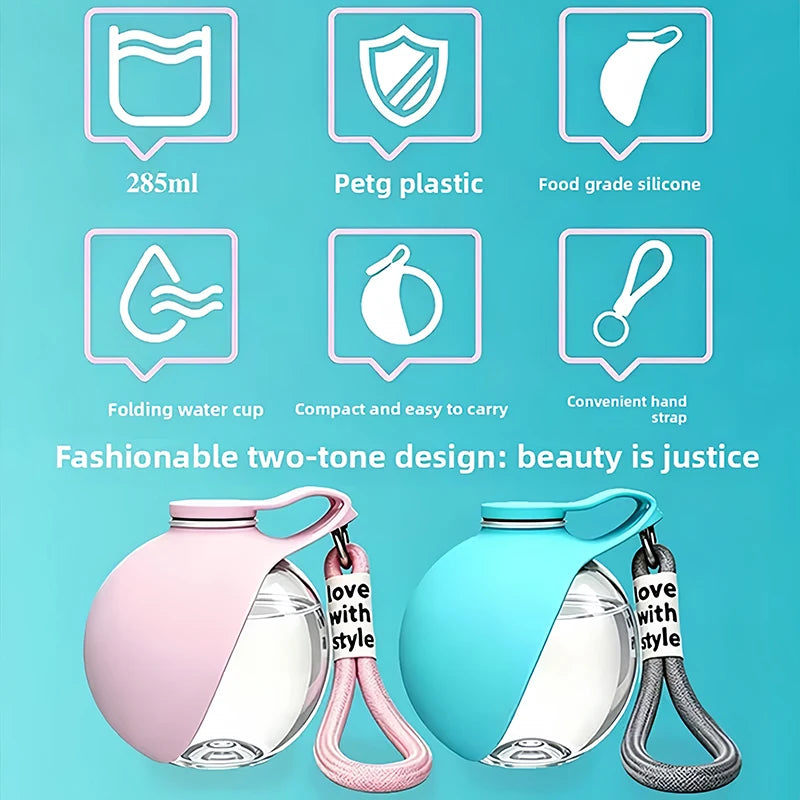 Portable Pet Carrying Water Cup, Essential Hanging Spherical Water Dispenser for Going Out, Foldable, for Small Pets Only