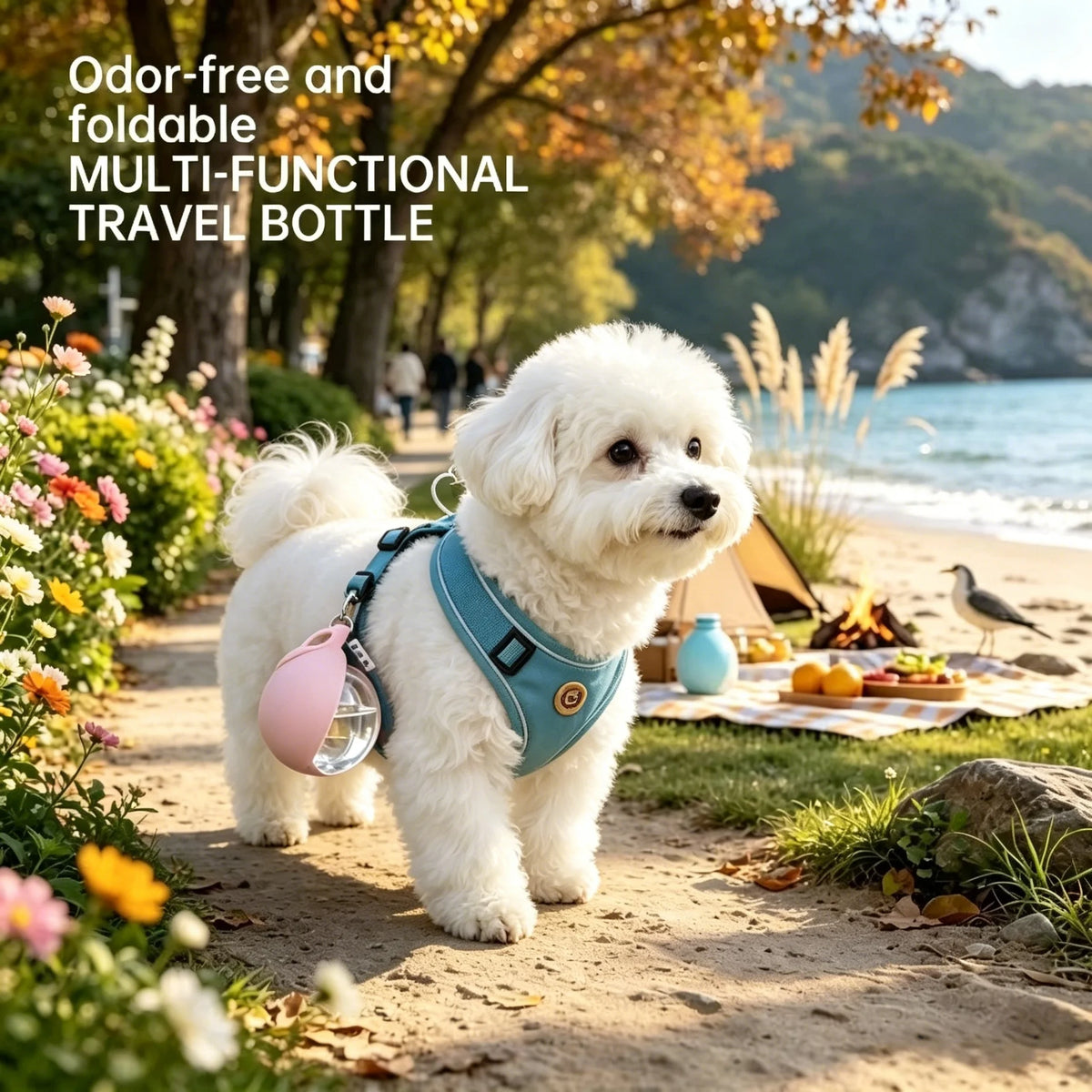 Portable Pet Carrying Water Cup, Essential Hanging Spherical Water Dispenser for Going Out, Foldable, for Small Pets Only
