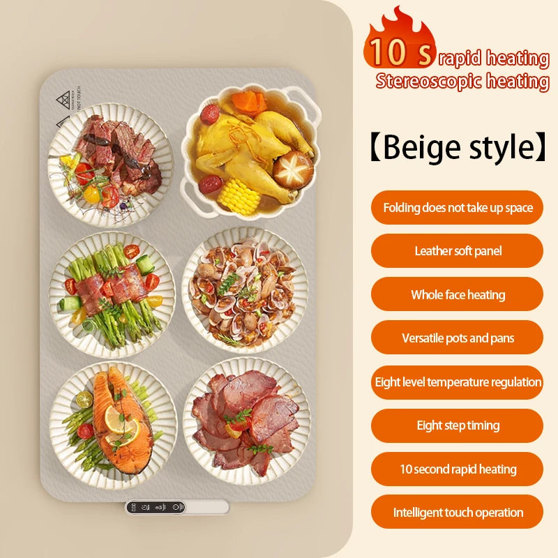 Rollable Food Warming Mat, 10s Fast Far Infrared Heating, Intelligent Timing, Anti-scald Insulation Pad, Home Meal Warmer