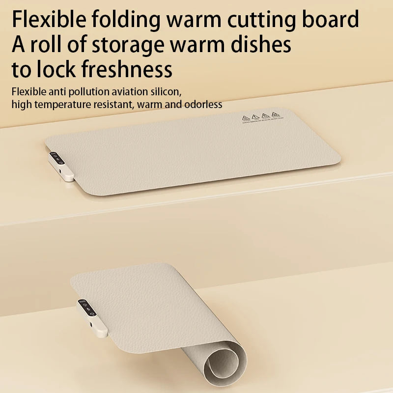 Rollable Food Warming Mat, 10s Fast Far Infrared Heating, Intelligent Timing, Anti-scald Insulation Pad, Home Meal Warmer