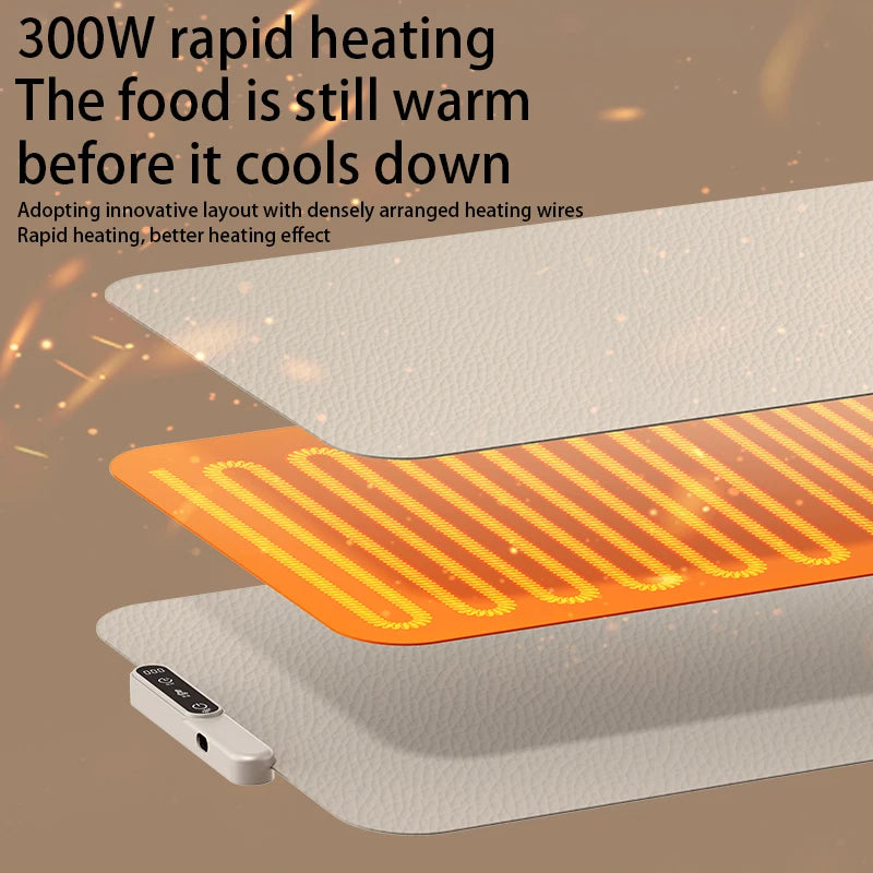 Rollable Food Warming Mat, 10s Fast Far Infrared Heating, Intelligent Timing, Anti-scald Insulation Pad, Home Meal Warmer